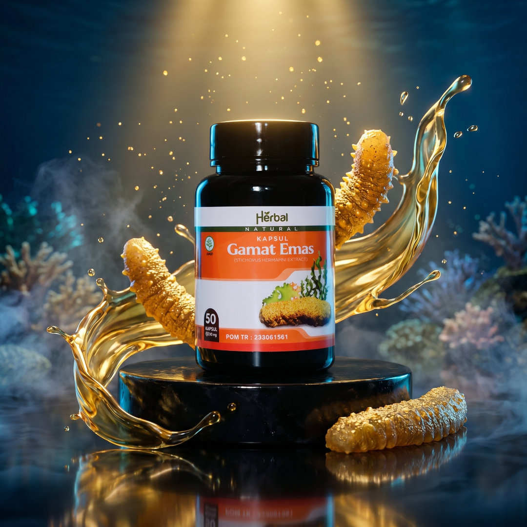 Kapsul Gamat Emas Isi 50 Kapsul Obat Herbal Benjolan Hernia Penghilang Suntik Silikon Minyak Kemiri Turun Berok